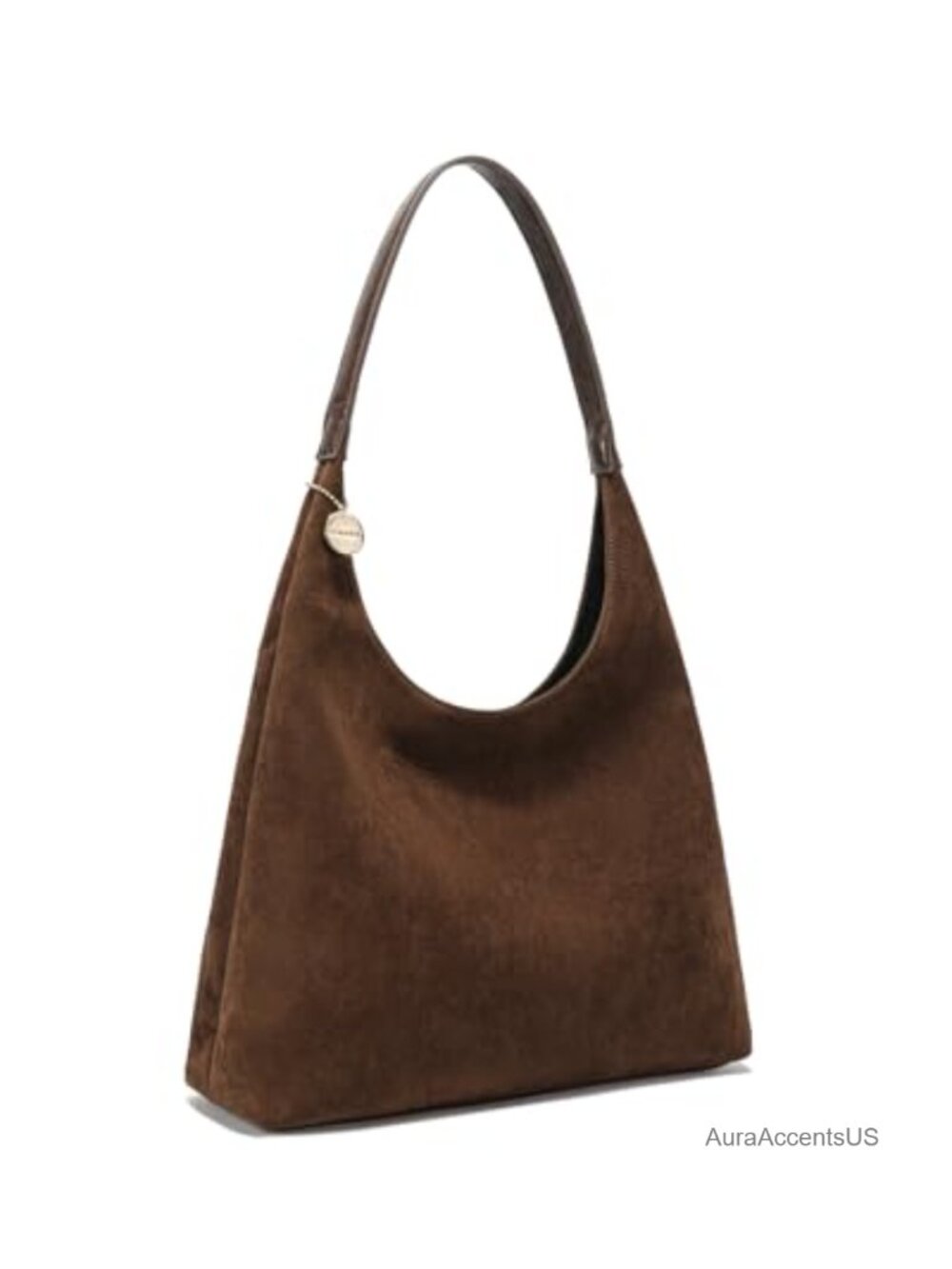 Faux Suede Slouchy Hobo Tote Bag, Large Brown Purse with Zipper - Picture 3 of 6